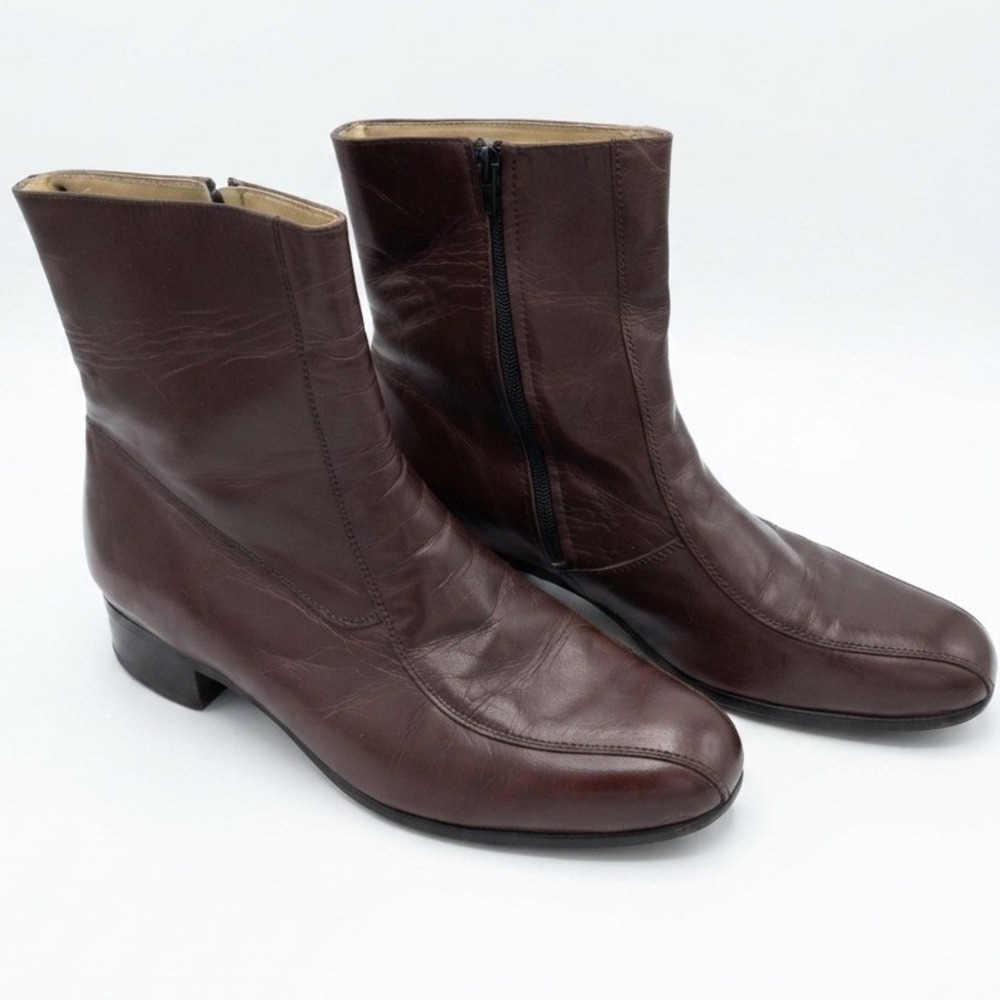 Nunn Bush Mens Y2K Style Brown Leather Side Zip Ankle Retro Boots Square Toe 10